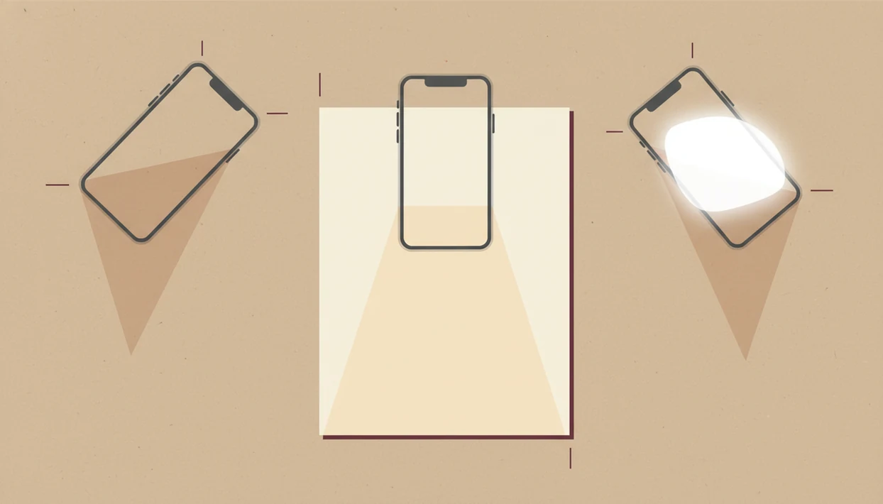 An illustration compares clear and flawed phone angles when photographing a wine menu.