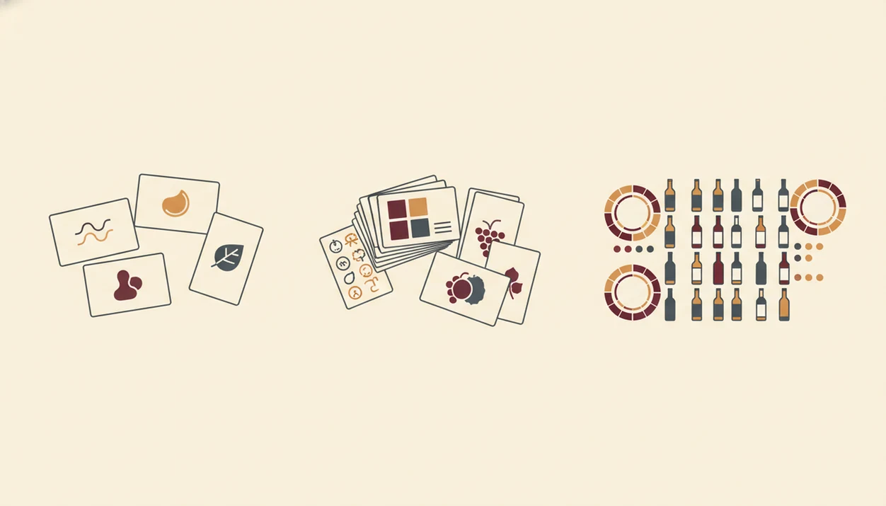 An illustrated progression from a few tasting notes to an organized wine preference pattern.